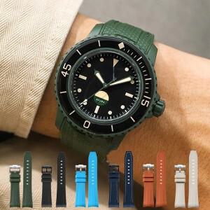 Swatch X Blancpain GREEN ABYSS 곡선형 엔드 방수 스포츠 우븐 패턴 스트랩 팔찌 22mm용 고무 실리콘 시계
