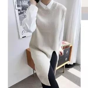 앞트임롱치마 여성 트임 롱 니트원피스 3컬러 레이어드 조끼 1P