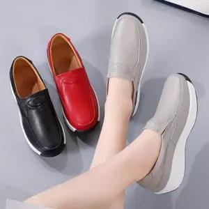 가죽운동화 여성 키높이 로퍼 3컬러 소가죽 슬립온 스니커즈 4cm