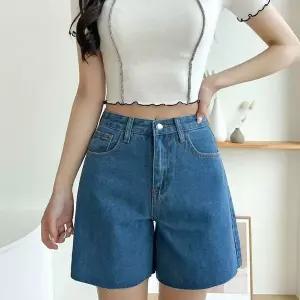 [하프클럽/]여성 여름 A라인 여성 데님 반바지 밴딩 와이드 핏 바지 마  팬츠