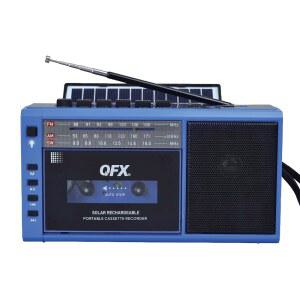 블루투스 및 태양광 패널이 장착된 카세트 플레이어 레코더 붐박스 - AM /FM /SW 라디오 USB /TF 카드 이어폰 잭 내장 마이크 LED 조명 휴대용 레트로 테이프 파란색 QFX