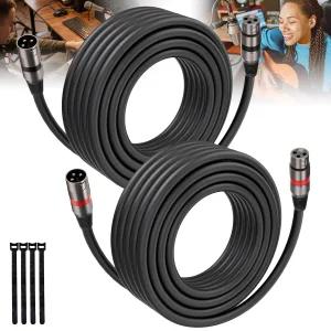 XLR 케이블 25FT/8M 2팩 3핀 장착된 프리미엄 헤비 듀티 밸런스 마이크 믹서 스피커 시스템 프리앰프 등과