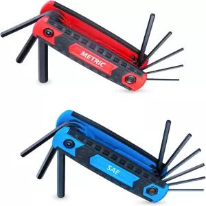 17피스 프리미엄 접이식 육각 렌치 세트 미터법 1.5mm - SAE 5/64인치 1/4인치 Cr-V 스틸 정밀 및 챔퍼 팁