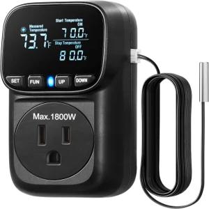 듀엔윌스 디지털 온도 조절기 헤비 듀티 15A/1800W 콘센트 플러그 VA 디스플레이 난방 냉각 제어 타이머 40