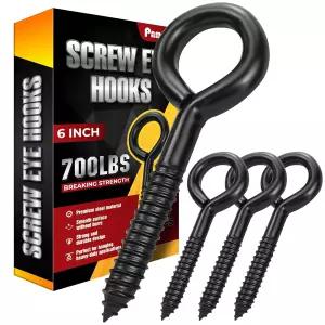 PAMAZY 6인치 헤비 듀티 블랙 스크류 즈 후크 700LBS 파괴 강도 4PCS 셀프 탭핑 아일렛 볼트 목재 고정