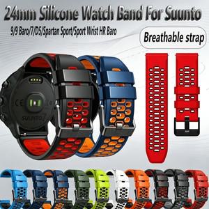 Suunto 시계 9/9 Baro/7/D5/Spartan Sport/Sport Wrist HR Baro 통기성 방수 스트랩용 24mm 실리콘 밴드
