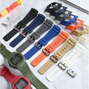 카시오 G-shock DW-5600 GW-M5610 남성용 스포츠 베젤 스트랩 교체 팔찌 도구 포함 고무 밴드 + 시계 케이