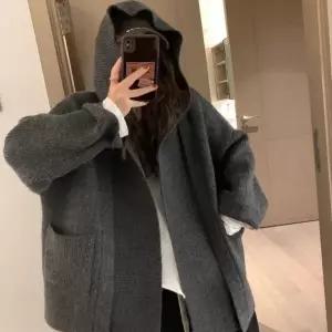 베이직 후드 베이직룩 루즈핏 니트가디건 꾸안꾸룩 2컬러 후드가디건