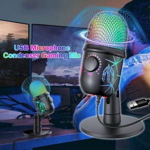 라이브 스트리밍 및 노래방용 USB 마이크 V5 모바일 폰 스탠드가 포함된 소음 제거 게임용 콘덴서 마이크
