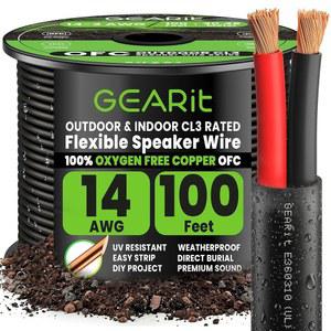 GEARit 스피커 와이어 14 게이지 100피트, UL CL3 등급 극성 표시 구리 와이어, 벽 내, 가정, 자동차, 실외, 정원, 상업용 오디오 시스템용 케이블, OFC(블랙, 2-컨덕터)