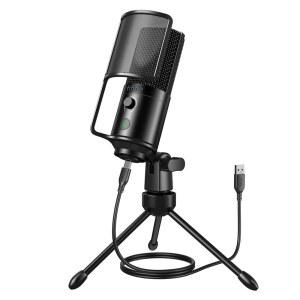 FIFINE USB 스트리밍 마이크, 팝 필터, 콘덴서 마이크 세트, 음소거 및 음량 조절, PC, 녹음, YouTube-K669PRO1