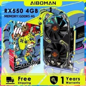 AIBOMAN 게이머 블랙 옐로우 AMD RX550 4GB GDDR5 그래픽 카드 128비트 듀얼 팬 컴퓨터 조립 액세서리 전기