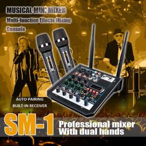 가정용 노래방 무대 스튜디오용 UHF 무선 마이크, 4 채널 오디오 DJ 믹서 콘솔, 블루투스 믹서 포함