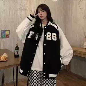 야구점퍼 여성 오버핏 캐주얼 숫자 로고 배색 LK-J011
