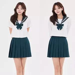 [교복몰]고품질 TBZ 세줄라인 딥그린 마린 세라복 세트(반팔or긴팔) 교복 교복 세라복코스프레 세라복 WFN