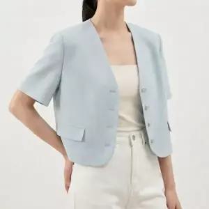 [하프클럽/]여성 노카라 세미 크롭 여름 자켓 1P 데일리 반팔 마이 정장 오피