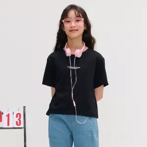 [국내당일]오션스카이 [2color]여아 스냅장식 크롭 반팔 T-SHIRT 티셔츠 반팔티 셔츠 - 멀티