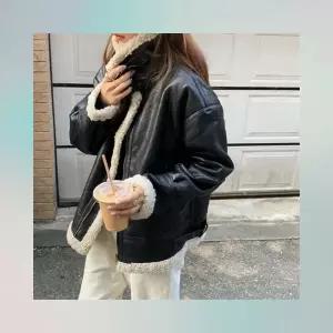 바이커 오버핏 디자인 점퍼 시어링 라이더형 가죽외투 무스탕