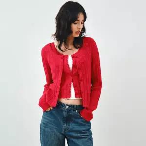 몽돌 [26SS]_[SET] 펀칭 니트 가디건  슬리브리스 레드 MDCD059RED