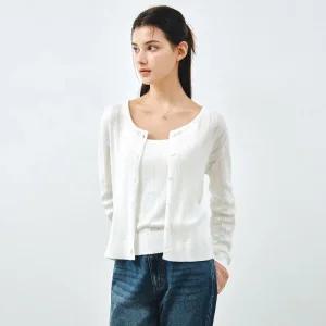 몽돌 [26SS]_[SET] 코튼 아일렛 니트 가디건  슬리브리스 화이트 MDCD061WHITE