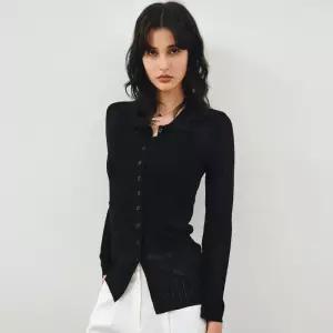 몽돌 [26SS] [26SS]_슬림 골지 롱 카라 가디건 블랙 MDCD058BLACK