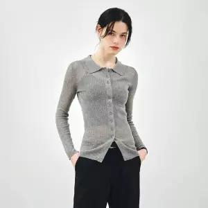 몽돌 [26SS] [26SS]_슬림 골지 롱 카라 가디건 그레이 MDCD058GRAY
