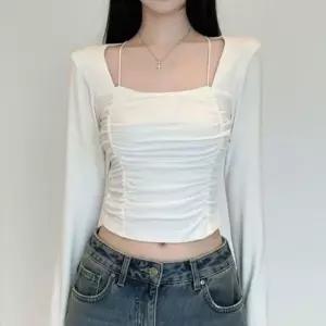 [하프클럽/]셔링 슬림핏 끈나시 레이어드 티셔츠 페미닌룩 봄가을티셔츠 슬