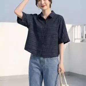 [샵앤] 여성 3XL까지 체형커버 린넨 세미크롭 반팔 셔츠 WON-WBL-WFOSIBQ