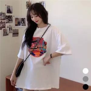 반팔 티셔츠 캐주얼 그래픽 배색 드롭숄더 데일리 셔츠