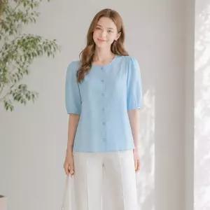 (레코브) 버튼 라운드 반팔 블라우스(LC61C5BL516X)