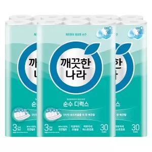 깨끗한나라 천연펄프 3겹 순수 디럭스, 30m, 30롤, 3개