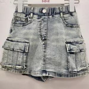 HC22 4부 카고 블루 데님 랩바지 여아 여름용 블루 허리밴드 스판 청 4부 랩자