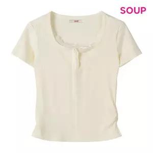 [SOUP](타임스퀘어점패션관)리본 레이스 레이어드 골지 반팔 티셔츠 (S65TS13)