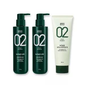 아모스 녹차실감 리바이탈라이징 샴푸2+모이스처라이징 팩 세트