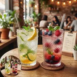 빈티지 양각무늬 내열유리 유리컵 유리잔 양주잔 물컵 380ml