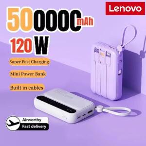 레노버 50000mAh 120W 파워 뱅크 대용량 4 in1 케이블 지능형 디지털 디스플레이 아이폰 삼성용 휴대용