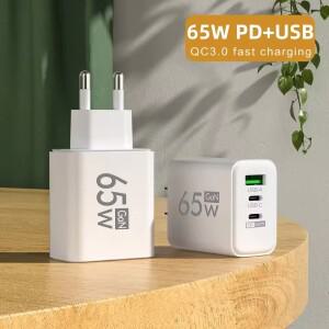 3포트 PD 65W USB 고속 충전기 타입 C 휴대폰 급속 어댑터 아이폰  샤오미 원플러스용 벽면