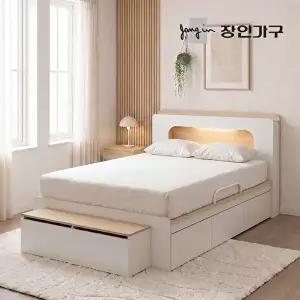 [장인가구](무료) 엘리베어 리프트업 LED헤드 빅수납 침대 프레임 서랍형 Q (높이 400)+수납계단