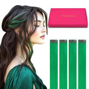 SWANNA 20 u201D 그린 휴먼 헤어클립 인 익스텐션 u2013 이어루프 & 하이라이트 스트릭 4PCS 100% 리얼 헤어 DIY 믹스 앤 매치로 크리에이티브 룩을 연출하세요
