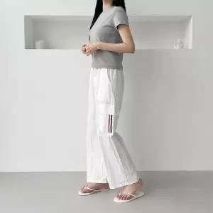 셀럽하우스 흰바지 와이드 허리밴딩 카고팬츠 여성바지 밴딩팬츠