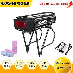 21700 18650 리어 랙 전기 자전거 배터리 팩 52V 27AH 48V 20Ah 2000W 1500W 750W 350W