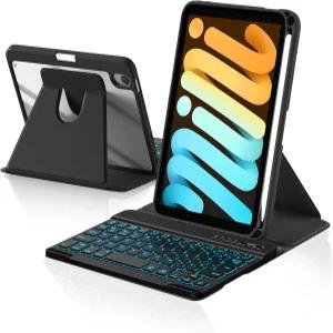 13702115 태블릿 키보드 북커버 케이스 아이패드 mini 7 A17 Pro/6세대 2024/2021 8.3인치 360° 회전 투명