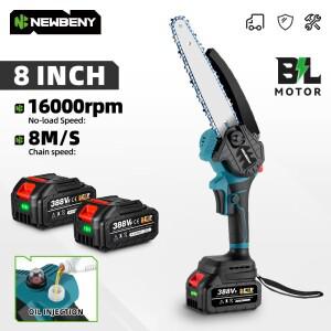 NEWBENY 8 인치 브러시리스 bldc 무선 오일 전기 체인 톱 Makita 호환 배터리 핀 용 휴대용 충전식 목공 절