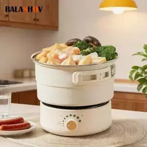 전기 밥솥 0V/220V 요리 냄비 접이식 핫팟 6L 휴대용 멀티 쿠커 분리형 프라이팬 가정 여행용
