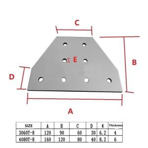 1pcs 4080 8 홀 T 유형 90도 조인트 보드 플레이트 알루미늄 프로파일 용 코너 앵글 브래킷 연결