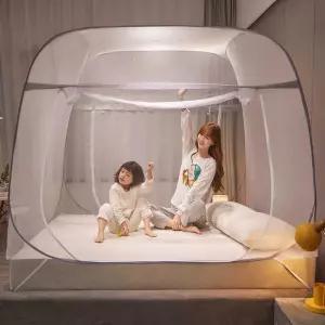 원터치 사각모기장 텐트형 양문지퍼 침대 바닥있는 텐트형모기장 거실 퀸 킹 텐트 스카이