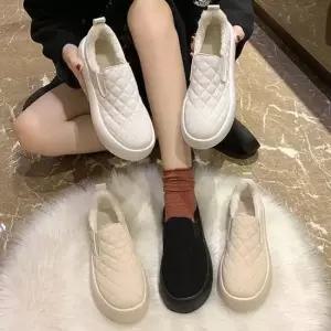 3컬러 안감털 퀼팅 여성 슬립온 겨울신발 캠핑신발 단화
