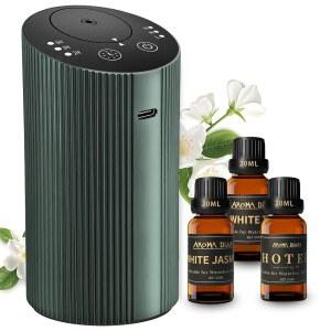 3 x 20mL 에센셜 오일 디퓨저 스타터 키트 가정용 욕실용 충전식 향기 미스트 3개 타이머 4개 휴대용 소형 아로마테라피 머신 다크그린