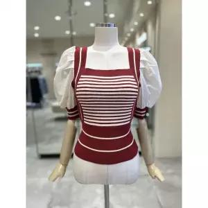 품절임박 [에고이스트] 스퀘어넥 스트라이프 소매볼륨 니트 티셔츠 ER2KH963 (EQ2KH463) 2725043