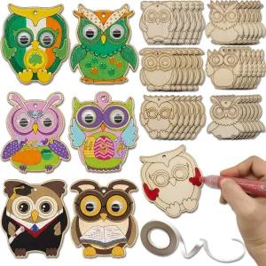 36세트 올빼미 공예 대량 미완성 나무 장식품 크리스마스 트리 회화 올 페스티벌을 위한 나만의 빈 DIY